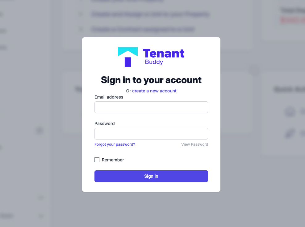 Tenant Portal Access showing tenant self-service dashboard
